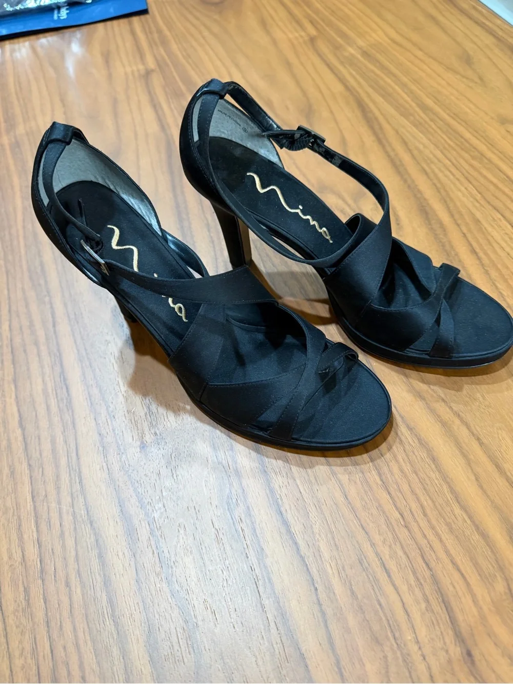 Nina Black Crisscross Ankle-Strap Heels *NWOB